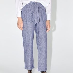 ZARA COTTON PANTS WITH BOW  FADED BLUE - 4387/070